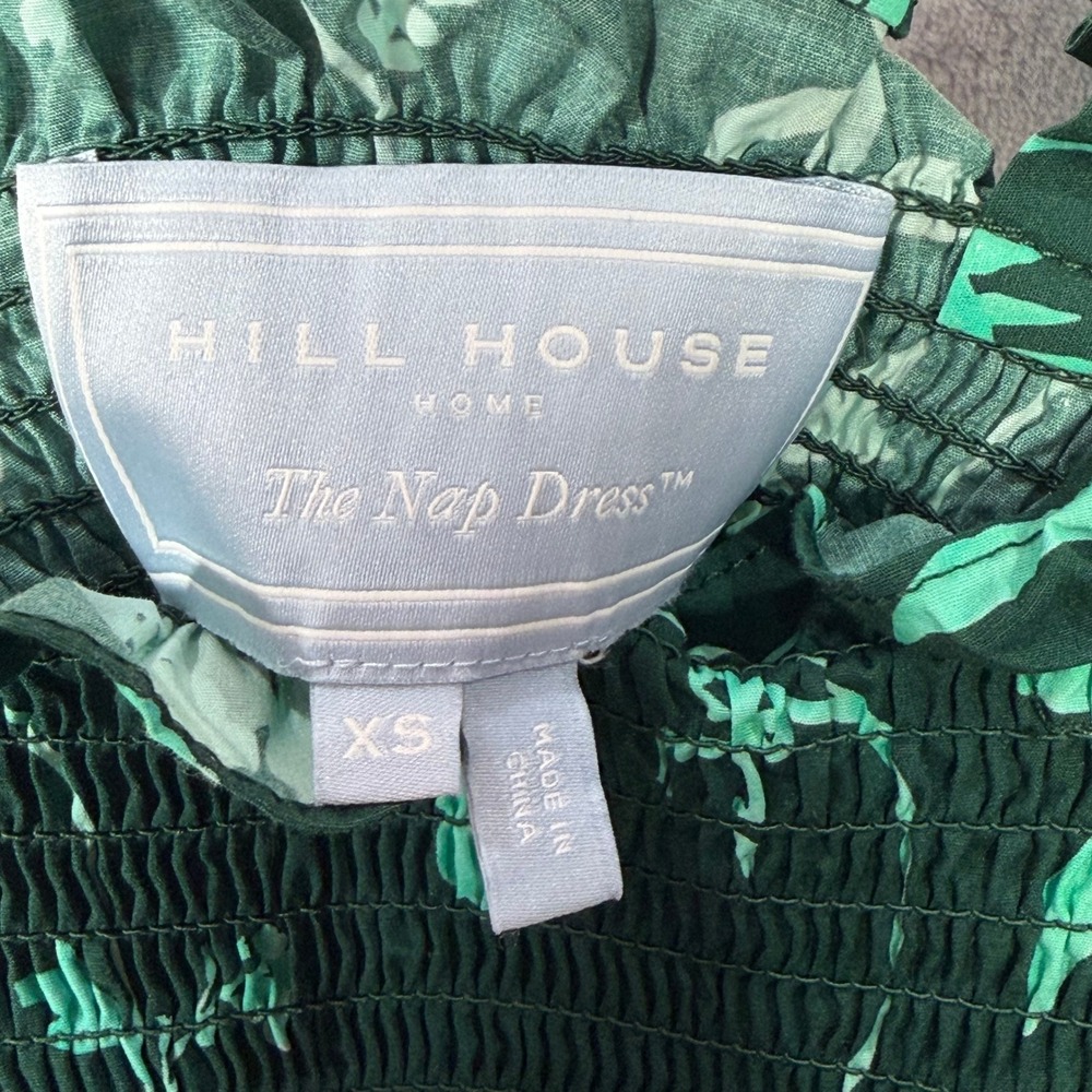 Hill House Home The Ellie Nap Dress Women XS Green Botanical Floral Smocked Midi - Picture 3 of 9